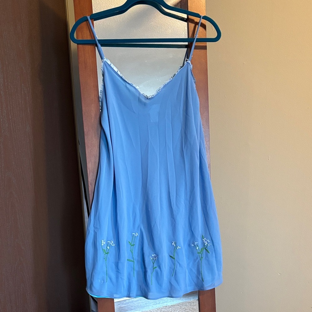 Blue Dress Flower Embroidery Size Large